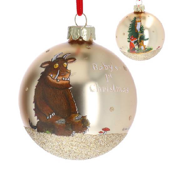 INDENT - Pack 12, Glass Ball Gold, Gruffalo Baby's 1st Xmas 8cm